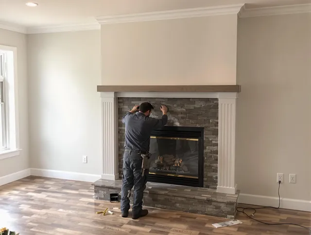 Homestead Chimney Sweep finishing a custom fireplace install in Homestead, FL